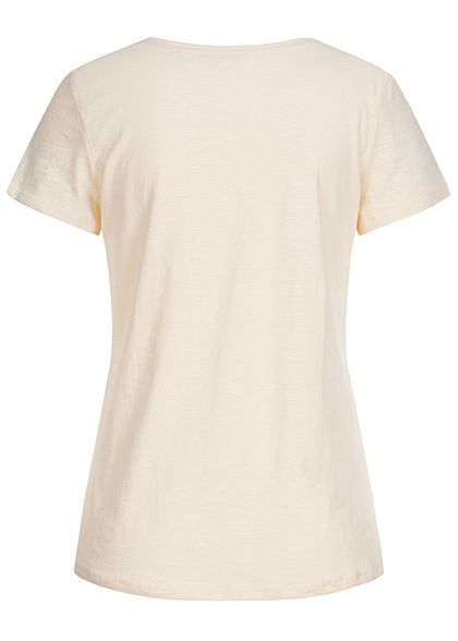 Tom Tailor Damen Basic V-Neck T-Shirt mit Stickerei Summer soft creme beige