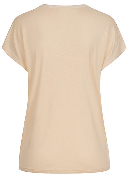 Tom Tailor Damen V-Neck Blusen Shirt Materialmix Knopfleiste soft vanilla beige