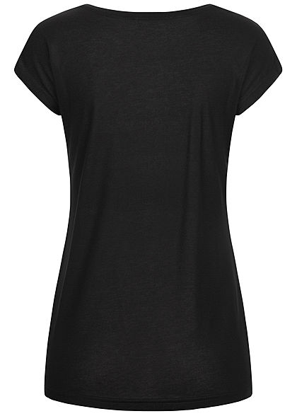 Sublevel Damen T-Shirt Pailletten Bonjour schwarz pink