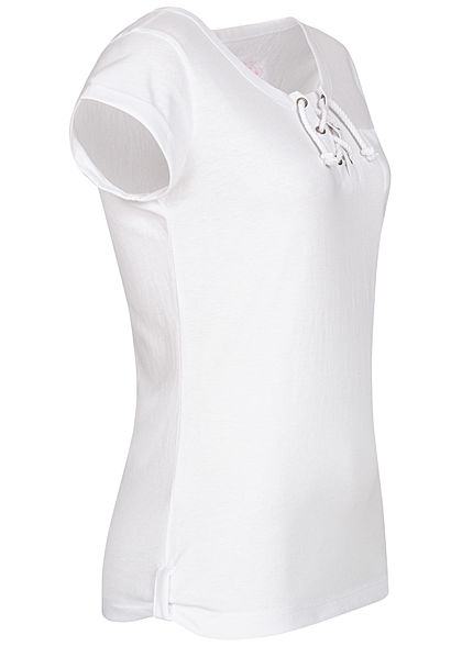 Urban Surface Damen T-Shirt Brusttasche Schnürausschnitt weiss