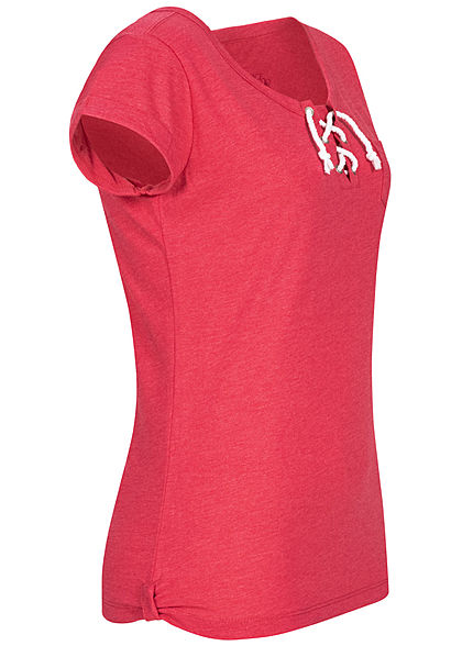 Urban Surface Damen T-Shirt Brusttasche Schnürausschnitt melon pink melange