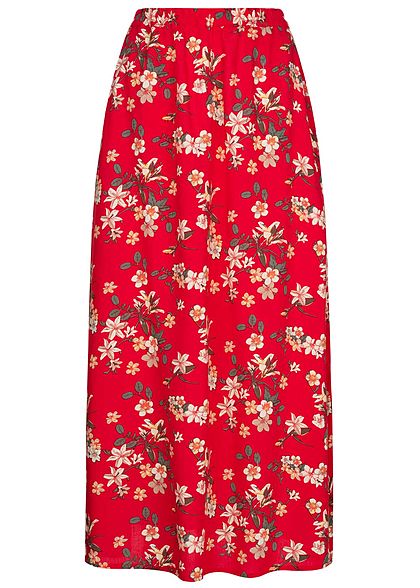 Vero Moda Damen Longform Rock Schlitze seitlich Blumen Print goji berry rot