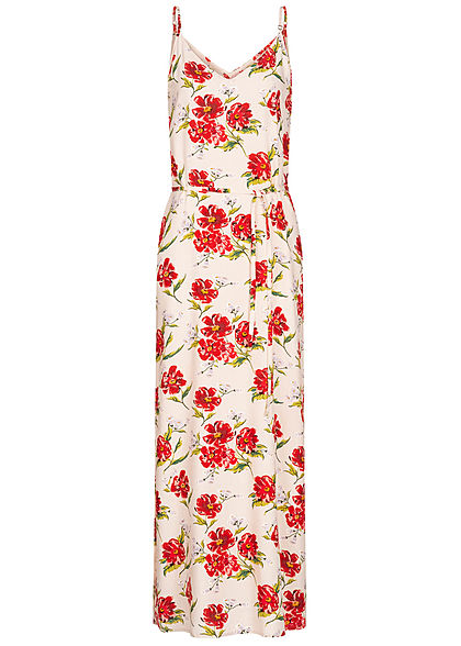 JDY by ONLY Damen V-Neck Maxi Kleid mit Bindegrtel Blumen Muster shell rosa
