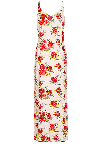 JDY by ONLY Damen V-Neck Maxi Kleid mit Bindegrtel Blumen Muster shell rosa