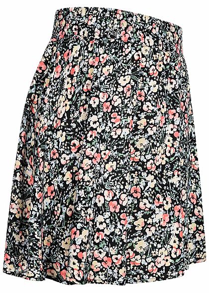 Vero Moda Damen Mini Falten Rock Floraler Print schwarz multicolor