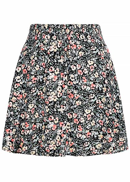 Vero Moda Damen Mini Falten Rock Floraler Print schwarz multicolor