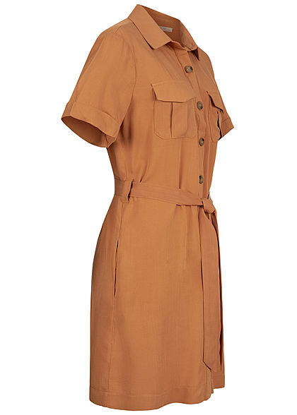 Hailys Damen Blusen Kleid inkl Bindegürtel Knopfleiste 4-Pockets hazel braun
