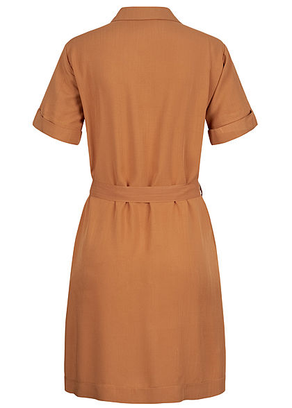 Hailys Damen Blusen Kleid inkl Bindegürtel Knopfleiste 4-Pockets hazel braun