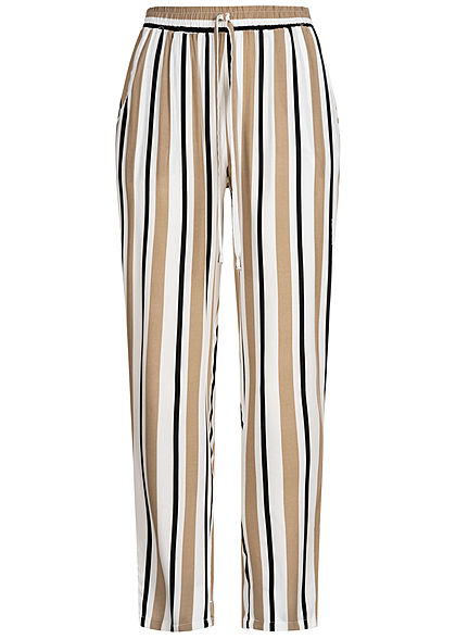 Hailys Damen Sommer Hose 2-Pockets Deko Tunnelzug Streifen Muster beige