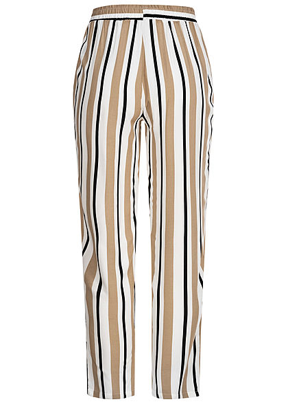 Hailys Damen Sommer Hose 2-Pockets Deko Tunnelzug Streifen Muster beige