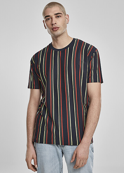 Urban Classics Herren Oversized T-Shirt gestreift midnight navy blau rot