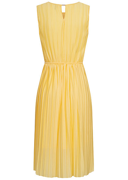 ONLY Damen Plissee Falten Kleid inkl. Bindegrtel 2-lagig dusky citron gelb