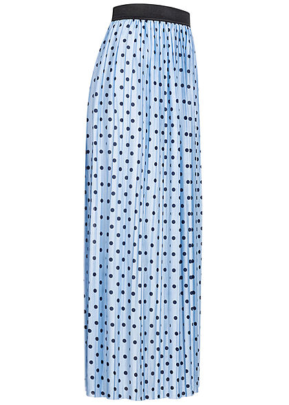 ONLY Damen Plissee Longform Falten Rock Punkte Muster Gummibund cashmere blau