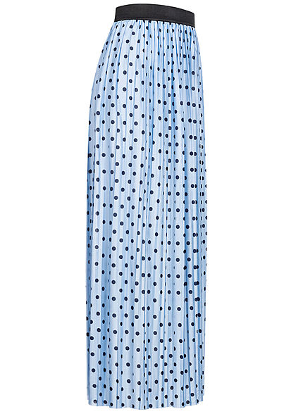 ONLY Damen Plissee Longform Falten Rock Punkte Muster Gummibund cashmere blau