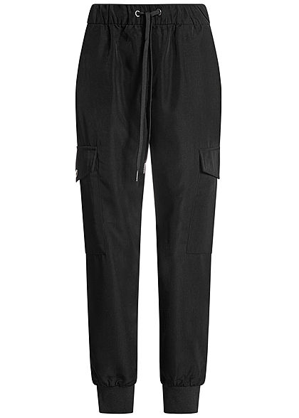 ONLY Damen Cargo Hose 4-Pockets Glanz Optik schwarz