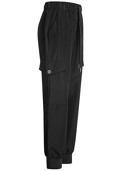 ONLY Damen Cargo Hose 4-Pockets Glanz Optik schwarz