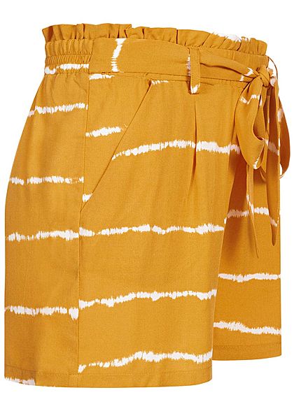 ONLY Damen Paperbag Shorts High Waist 2-Pockets Tie Dye Farbprint golden spice gelb