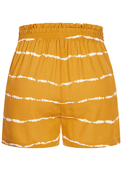 ONLY Damen Paperbag Shorts High Waist 2-Pockets Tie Dye Farbprint golden spice gelb