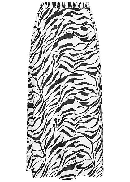 Vero Moda Damen Longform Rock Schlitze seitlich Zebra Print schwarz weiss