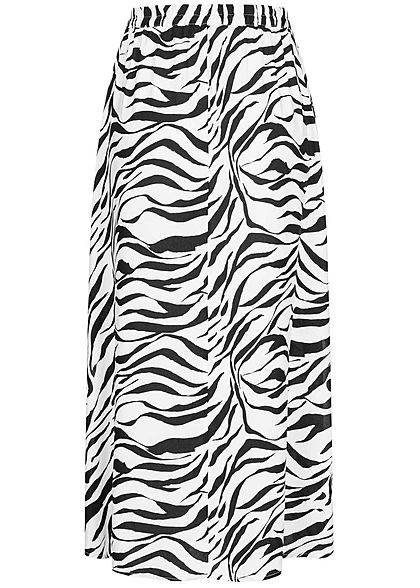 Vero Moda Damen Longform Rock Schlitze seitlich Zebra Print schwarz weiss