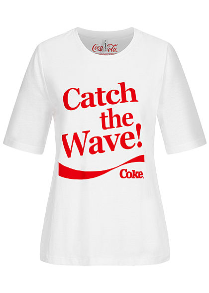 ONLY Damen T-Shirt Coca Cola Wave Print bright weiss rot