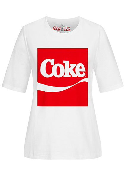 ONLY Damen T-Shirt Coca Cola Coke Print bright weiss rot