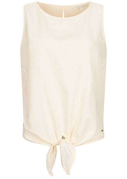 Tom Tailor Damen Blusen Top Bindedetail vorne creme beige
