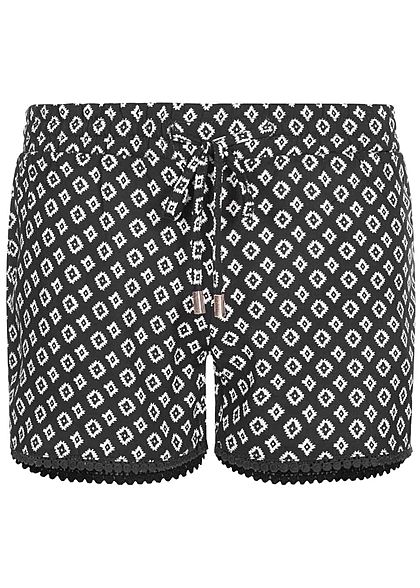 Hailys Kids Mädchen Viskose Sommer Shorts Tunnelzug Rauten Print schwarz weiss