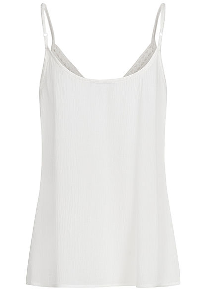 Hailys Damen V-Neck Träger Top Karo Lochmuster off weiss