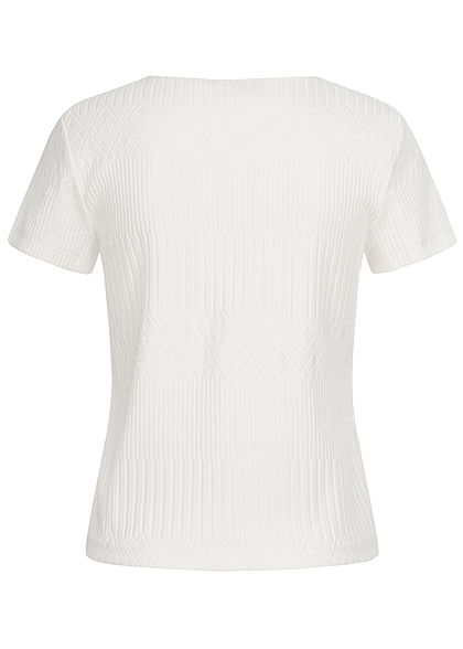 Zabaione Damen V-Neck T-Shirt Struktur Stoff off weiss