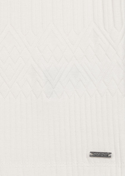 Zabaione Damen V-Neck T-Shirt Struktur Stoff off weiss