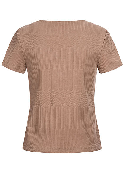 Zabaione Damen V-Neck T-Shirt Struktur Stoff braun