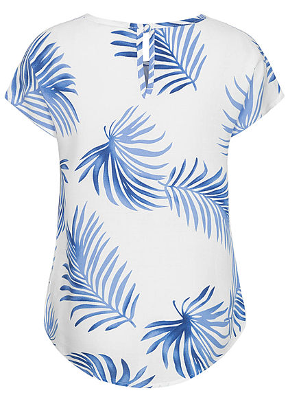 Hailys Kids Mädchen Viskose T-Shirt Vokuhila Tropical Print weiss blau
