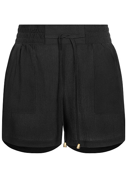 Hailys Damen leichte Sommer Krepp Shorts 2-Pockets Deko Tunnelzug schwarz