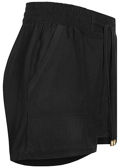 Hailys Damen leichte Sommer Krepp Shorts 2-Pockets Deko Tunnelzug schwarz