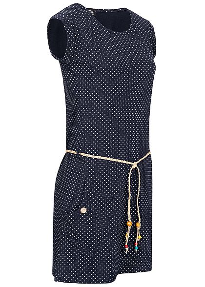 Fresh Lemons Damen Mini Kleid inkl. Flechgürtel Punkte Muster 2-Pockets navy blau