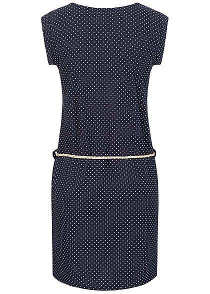 Fresh Lemons Damen Mini Kleid inkl. Flechgürtel Punkte Muster 2-Pockets navy blau