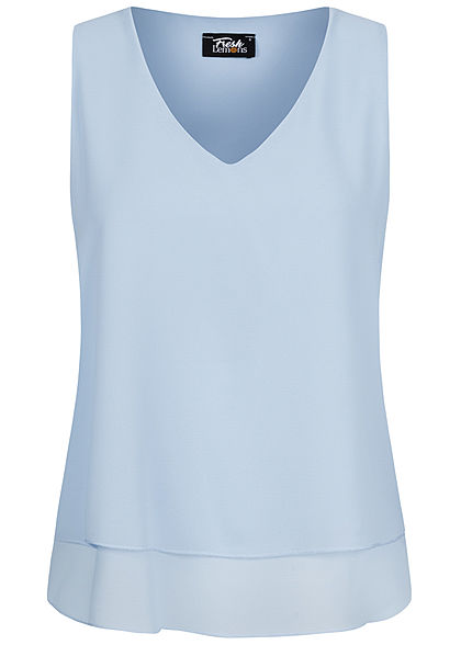 Fresh Lemons Damen V-Neck Chiffon Top 2-lagig hell blau