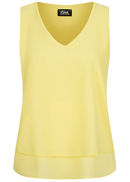 Fresh Lemons Damen V-Neck Chiffon Top 2-lagig citro gelb