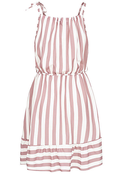 Fresh Lemons Damen Mini Kleid inkl. Bindegrtel Streifen Muster weiss rosa