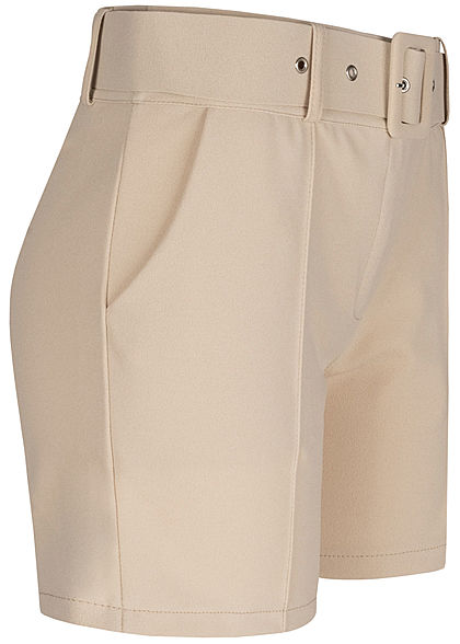 Fresh Lemons Damen High-Waist Shorts inkl. breiter Grtel 2-Pockets beige