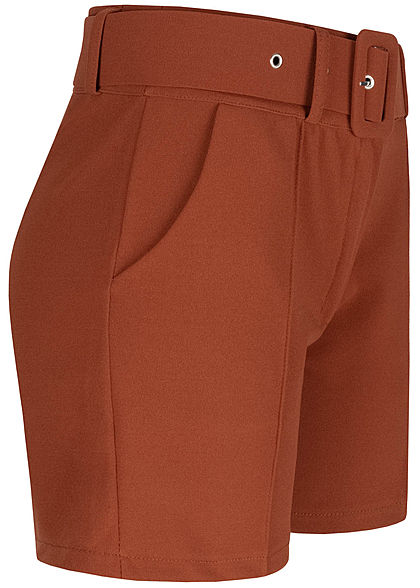 Fresh Lemons Damen High-Waist Shorts inkl. breiter Grtel 2-Pockets copper braun
