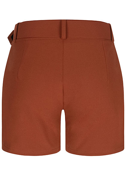 Fresh Lemons Damen High-Waist Shorts inkl. breiter Grtel 2-Pockets copper braun