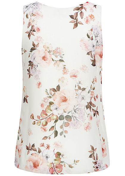 Fresh Lemons Damen Chiffon Blusen Top Blumen Muster weiss