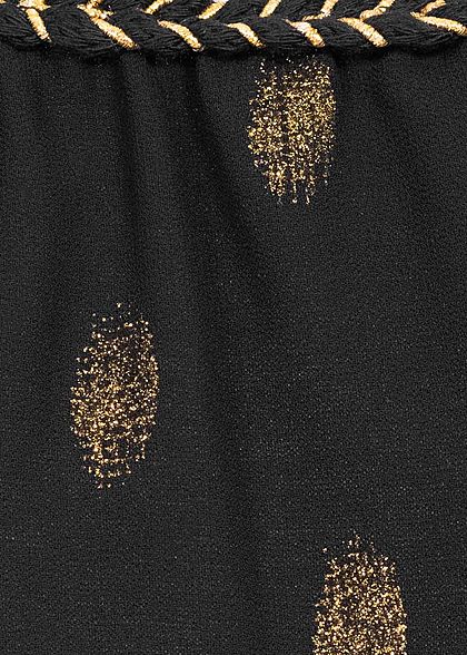 Fresh Lemons Damen Chiffon Top Flechtträger Glitzer Punkte Muster schwarz gold