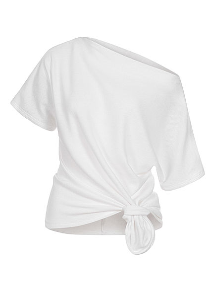 Fresh Lemons Damen One Shoulder Shirt Bindedetail vorne weiss