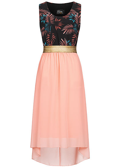 Fresh Lemons Dames 2-Tone Maxi Jurk Tropical Print zwart roze goud