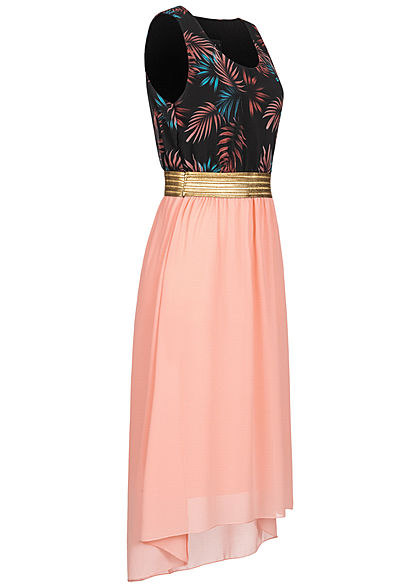 Fresh Lemons Dames 2-Tone Maxi Jurk Tropical Print zwart roze goud