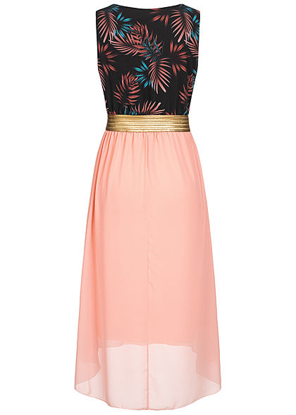 Fresh Lemons Dames 2-Tone Maxi Jurk Tropical Print zwart roze goud