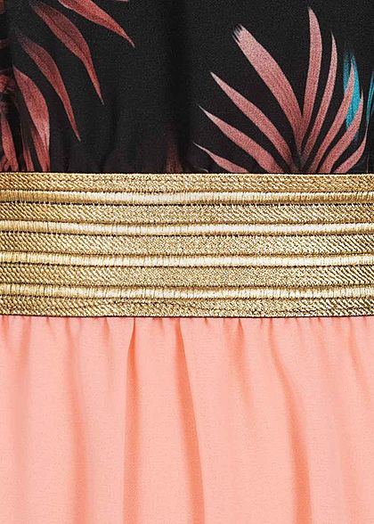 Fresh Lemons Dames 2-Tone Maxi Jurk Tropical Print zwart roze goud